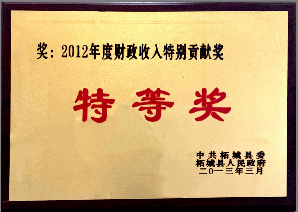 2012年度財(cái)政收入特別貢獻(xiàn)獎(jiǎng)特等獎(jiǎng)